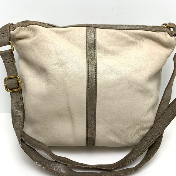 FOSSIL Ivory Cream Genuine Pebble Leather Crossbody Shoulder Bag Metallic Tote - Picture 8 of 16